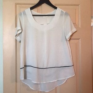 Beautiful Sheer White Top with Black Trim